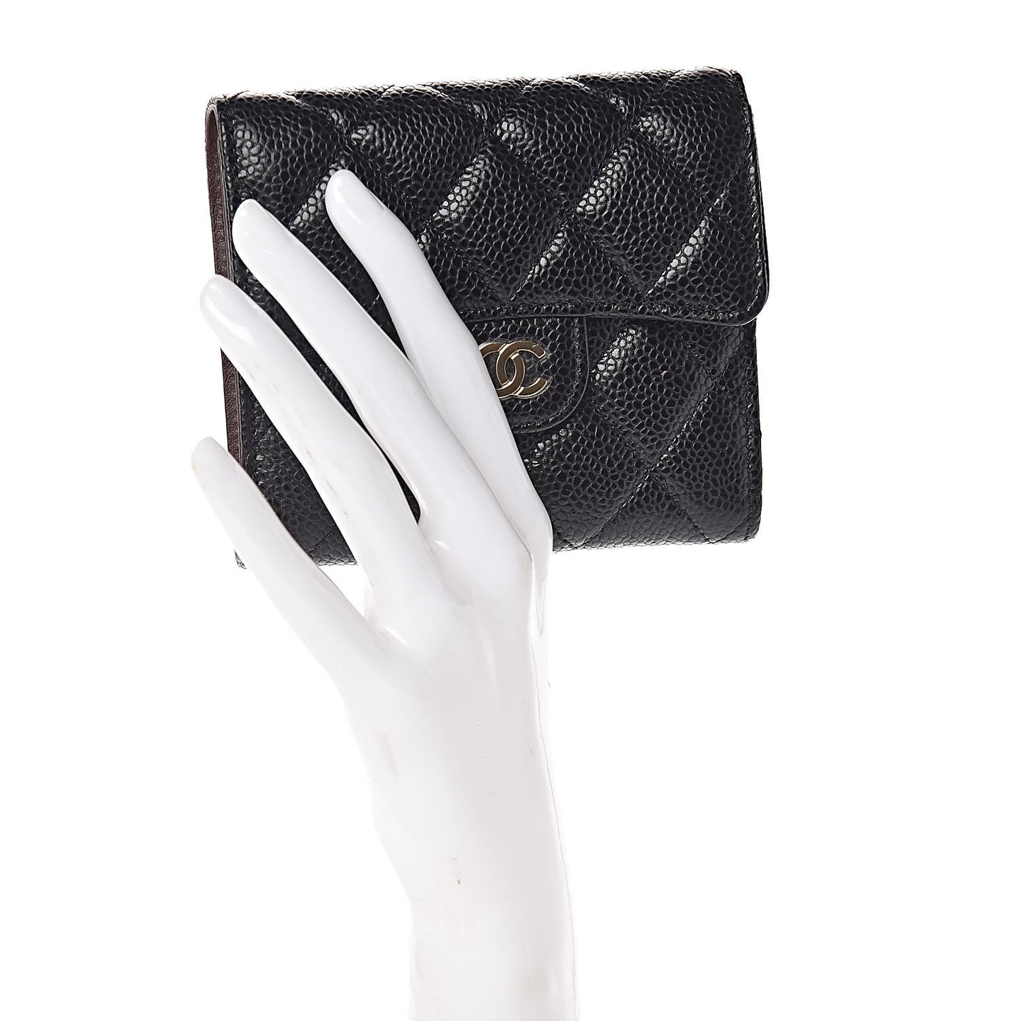 Caviar Quilted Compact Flap Wallet Black