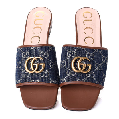 Gucci New Denim GG Monogram Miro Soft Calfskin Jolie Slide Sandals 38 Blue Tea Cuir Epilog 5 of 10