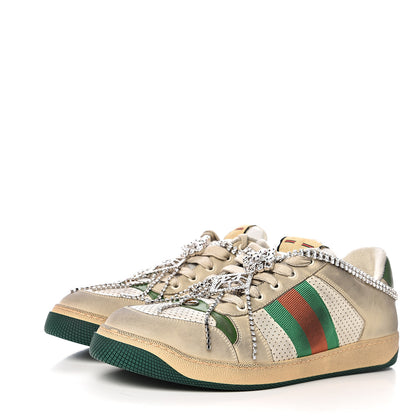 Gucci Nubuck Calfskin Web Removable Crystals Mens Screener Sneakers 12 Dusty Milk New Mystic White 3 of 11