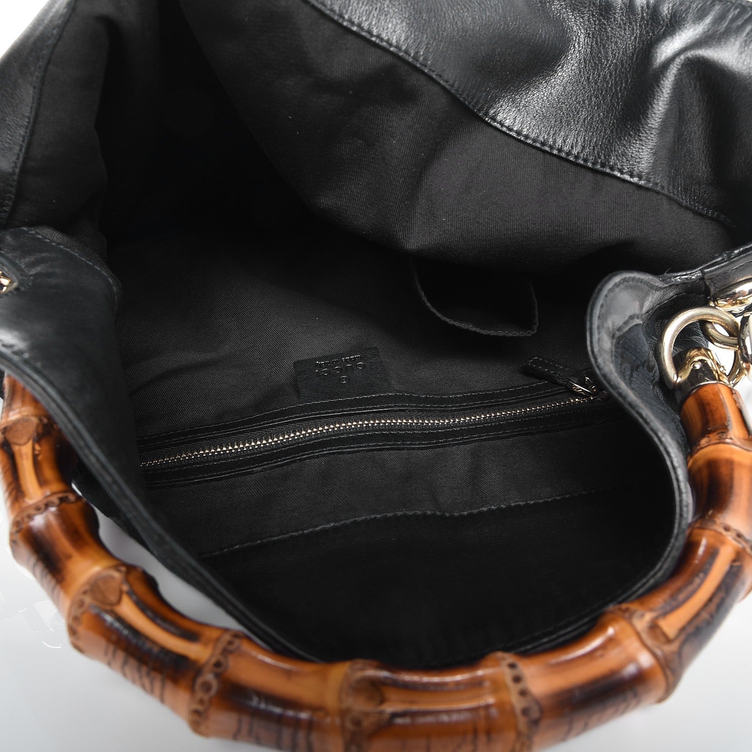 Gucci Monogram Medium Peggy Bamboo Top Handle Bag Black 6 of 8