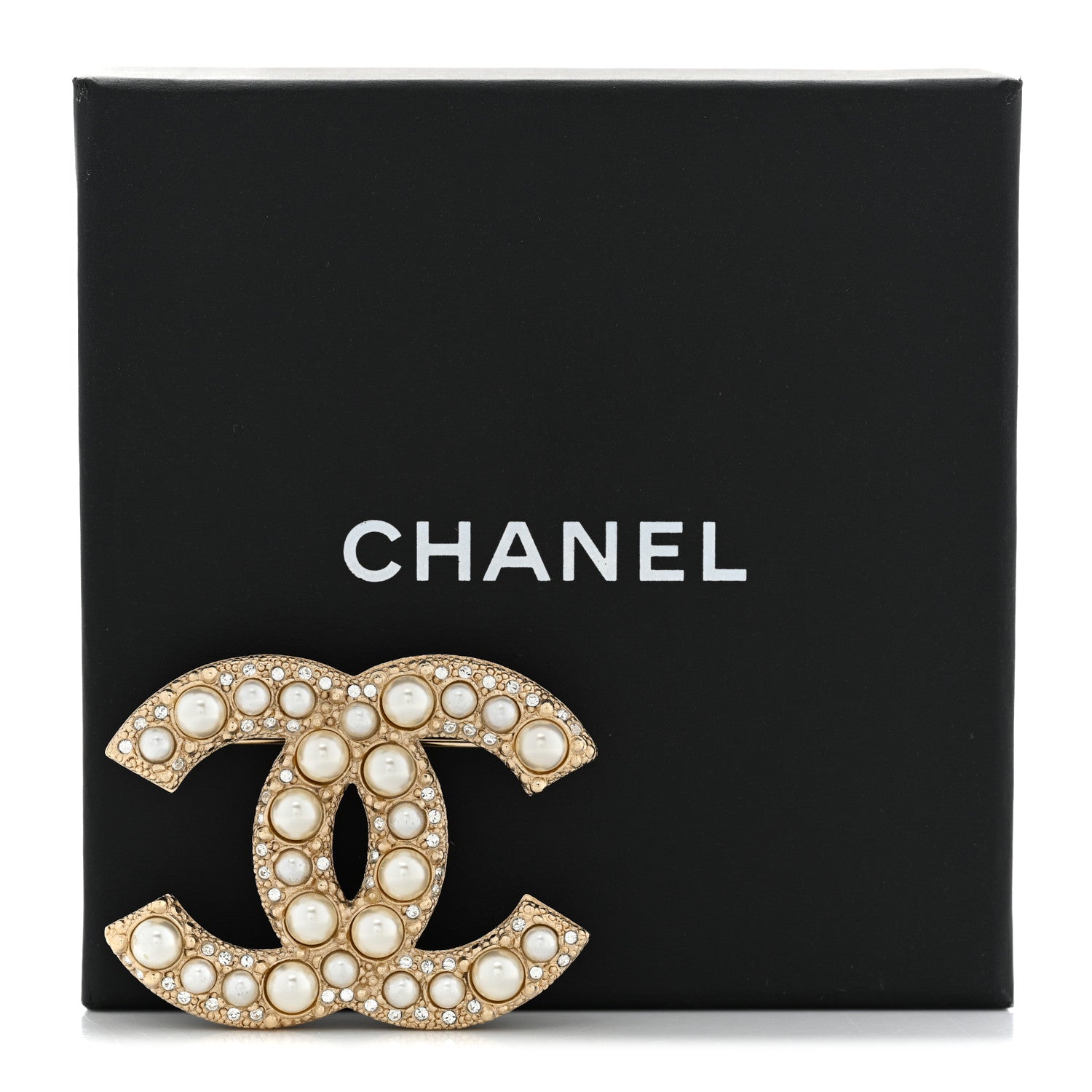 Chanel Metal Crystal Graduated Pearl CC Brooch Gold 5 of 5