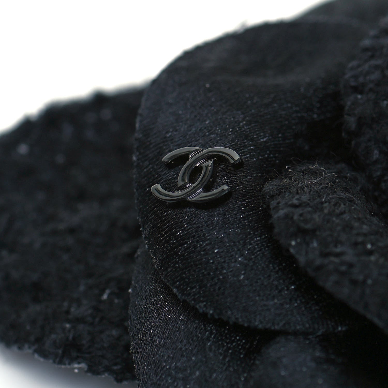 Chanel Tweed Camellia Pin Brooch Black 4 of 5