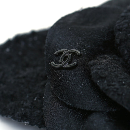 Chanel Tweed Camellia Pin Brooch Black 4 of 5