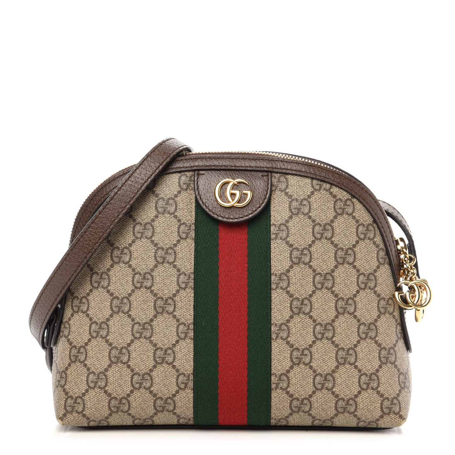 GG Supreme Monogram Textured Dollar Calfskin Web Small Ophidia Dome Shoulder Bag Beige Ebony New Acero