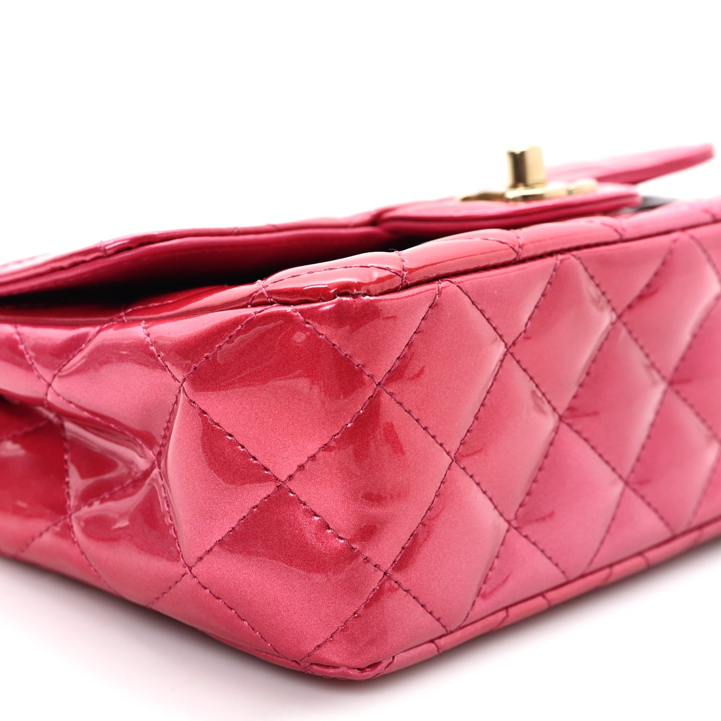 Shaded Patent Calfskin Quilted Mini Rectangular Flap Pink Dark Pink