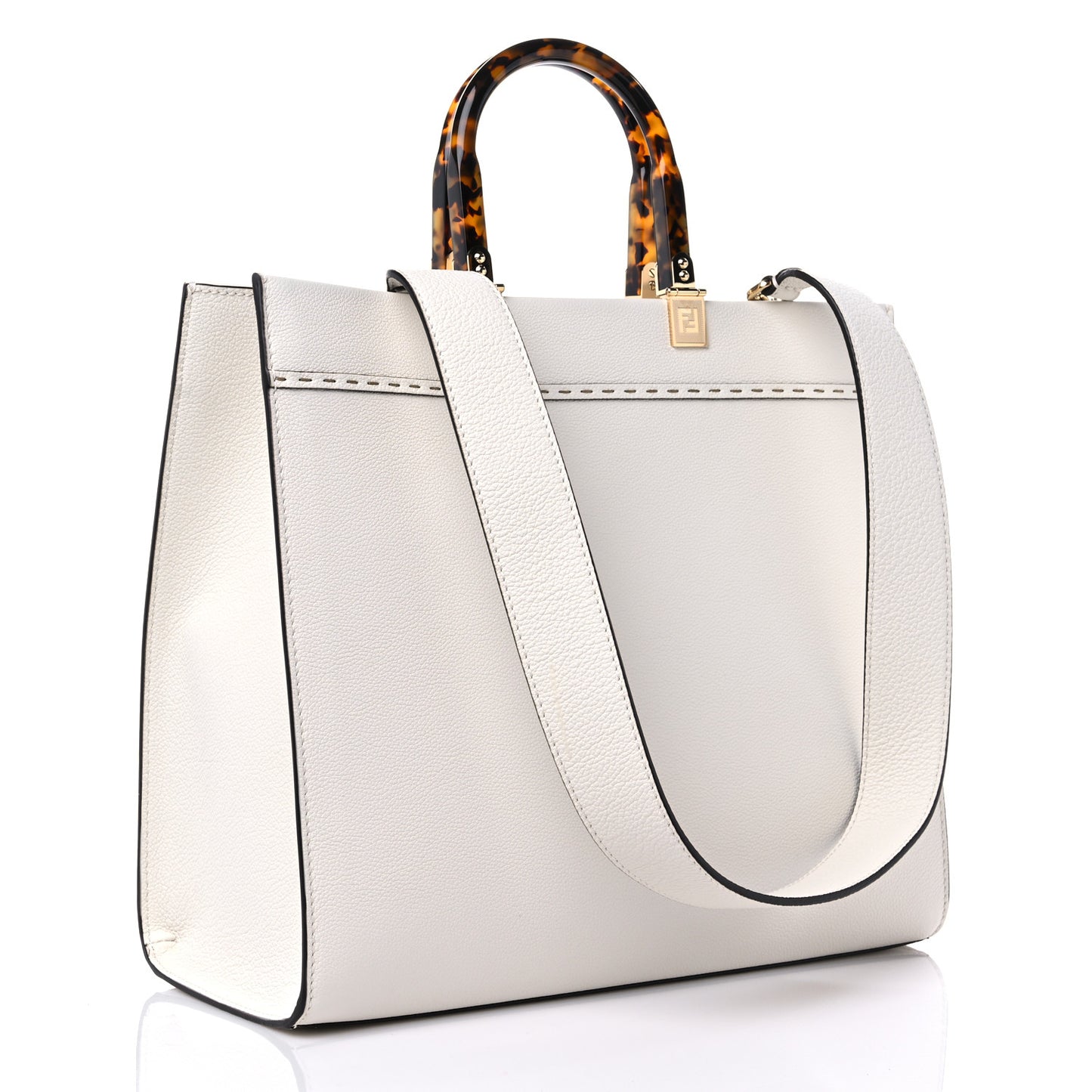 Vitello Cher Plexiglass Medium Fendi Sunshine Shopper Tote White Ice