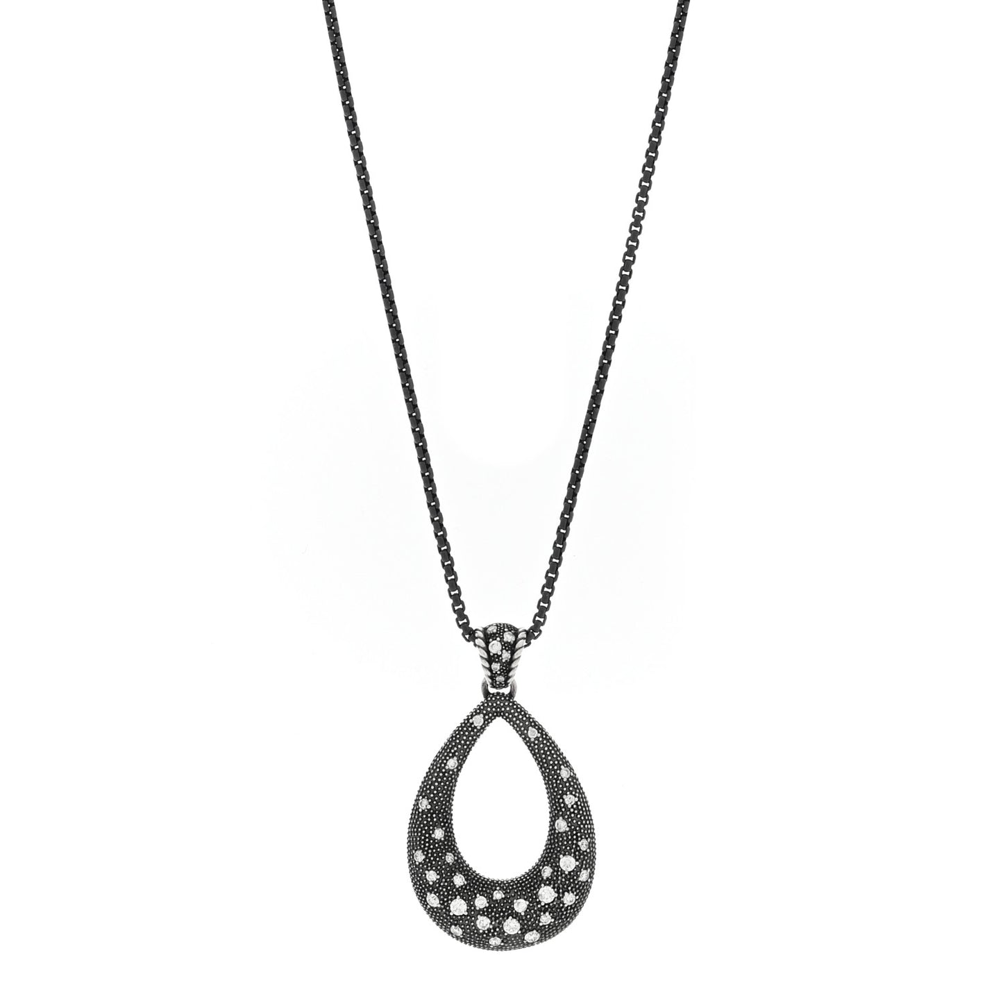 Darkened Sterling Silver Diamond Midnight Melange Teardrop Pendant Necklace
