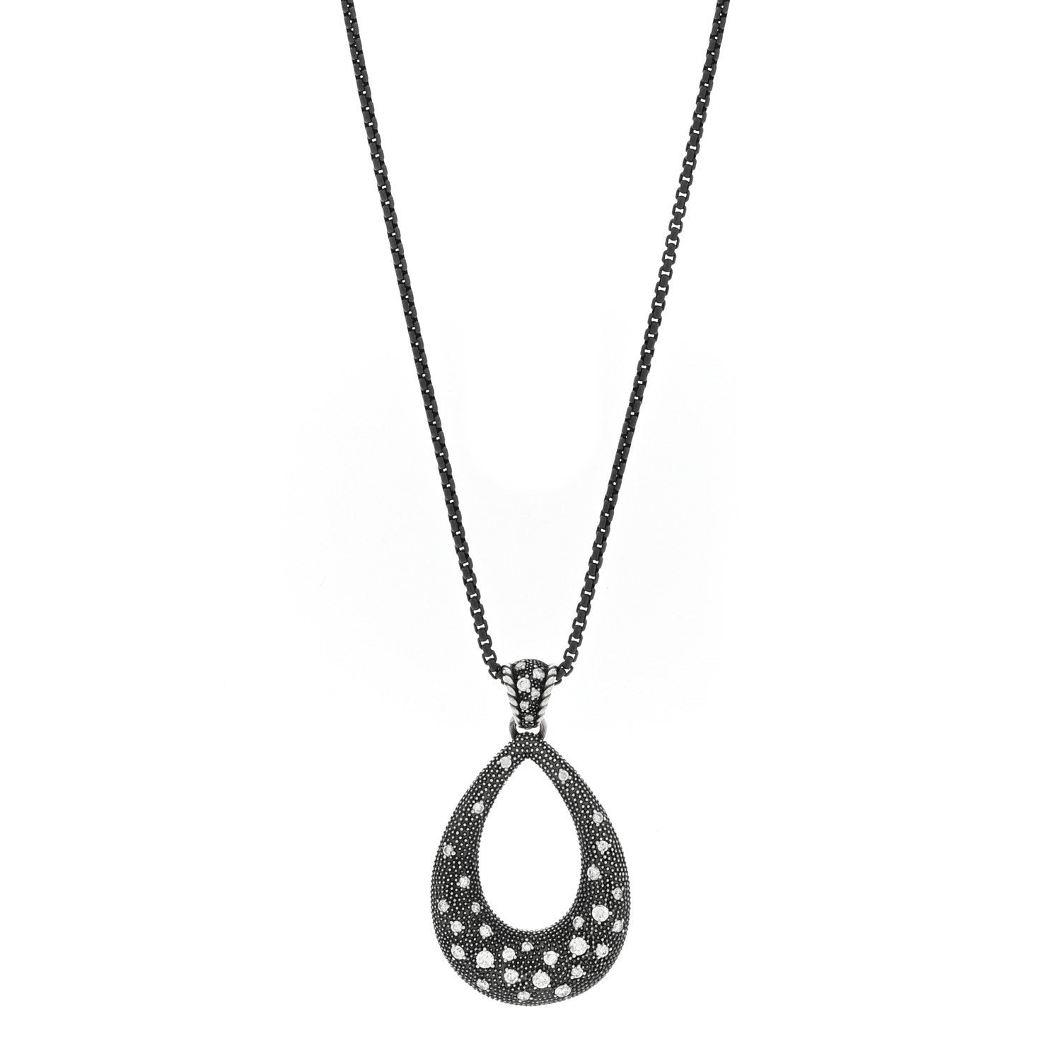 David Yurman Darkened Sterling Silver Diamond Midnight Melange Teardrop Pendant Necklace 1 of 5