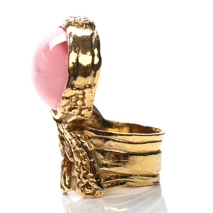 Saint Laurent Glass Cabochon Arty Ovale Ring 6 Gold Pink 3 of 5