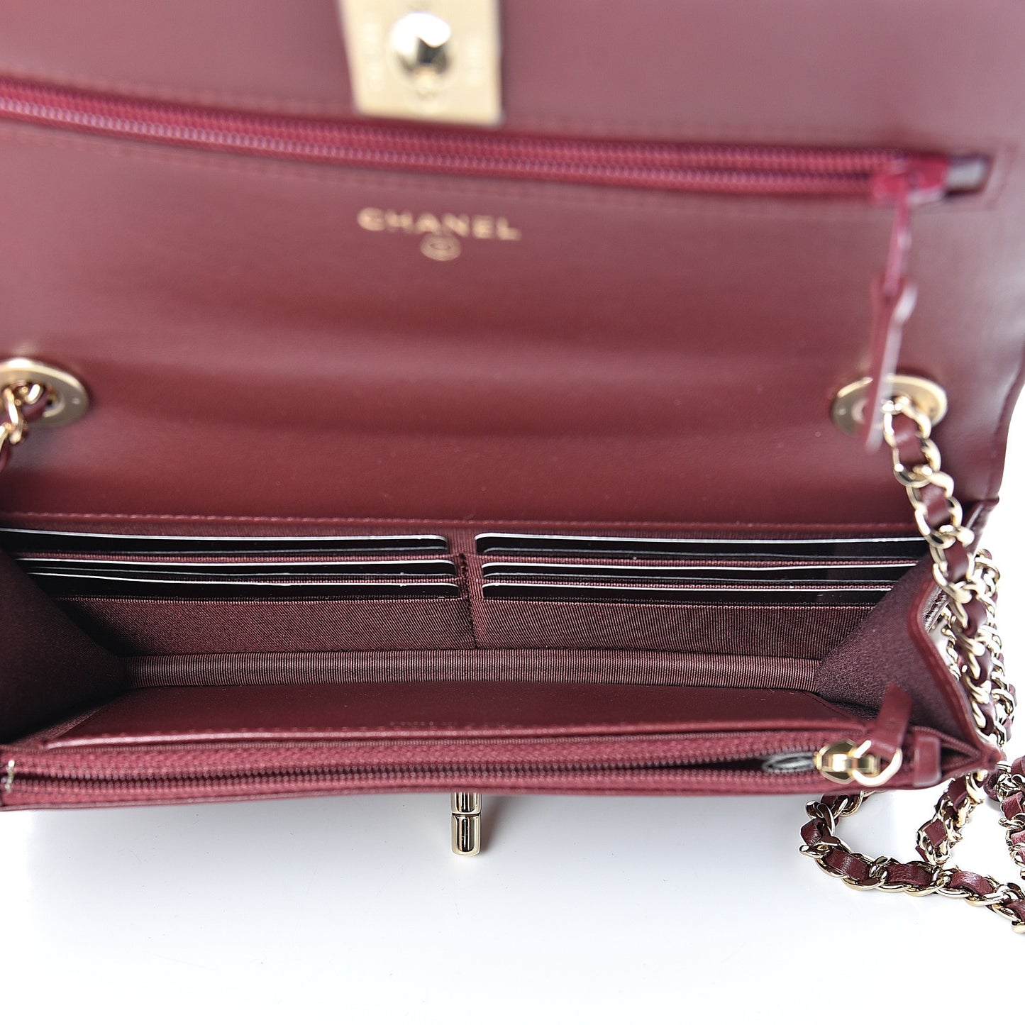 Lambskin Quilted Trendy CC Wallet On Chain WOC Dark Red