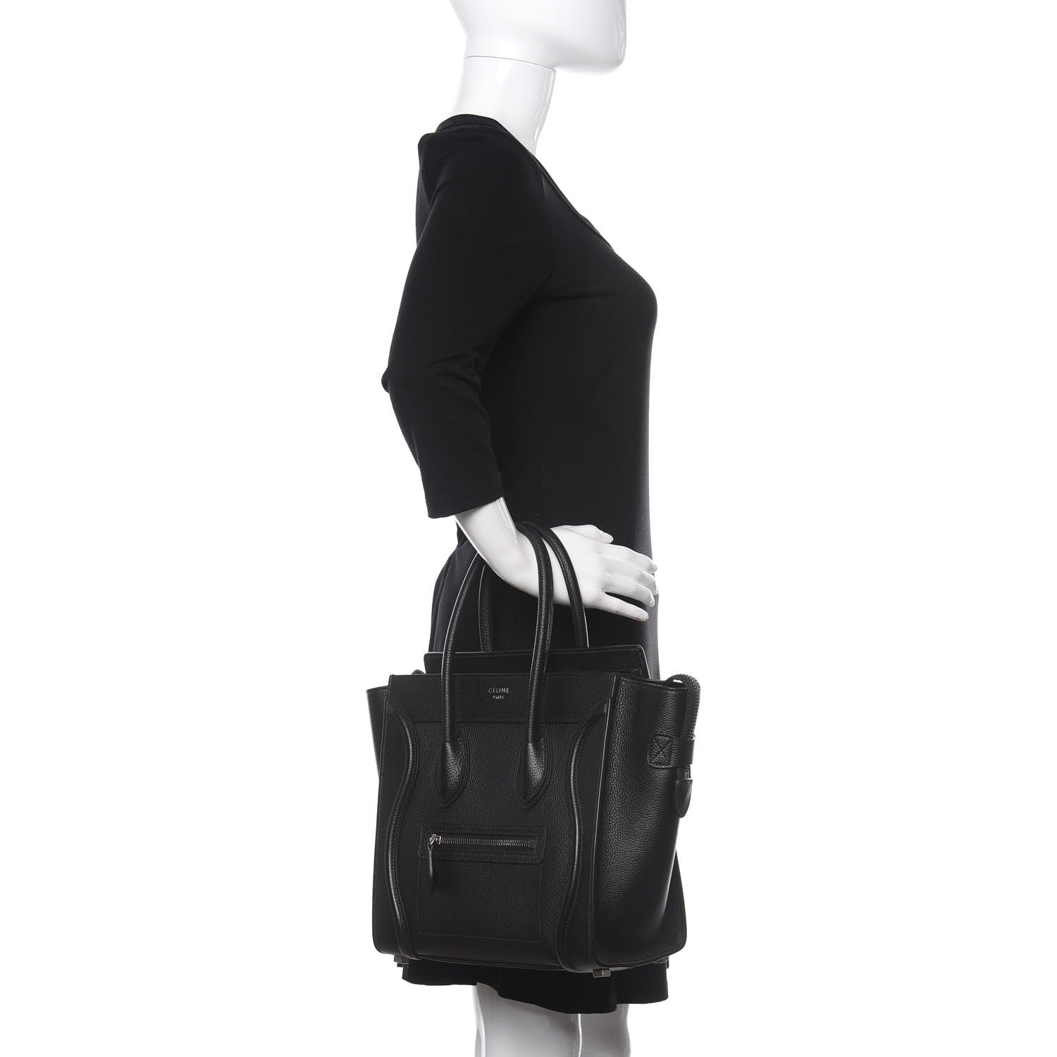 Celine Drummed Calfskin Micro Luggage Black 2 of 9