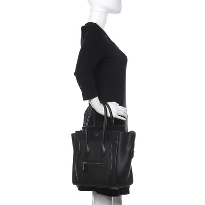 Celine Drummed Calfskin Micro Luggage Black 2 of 9
