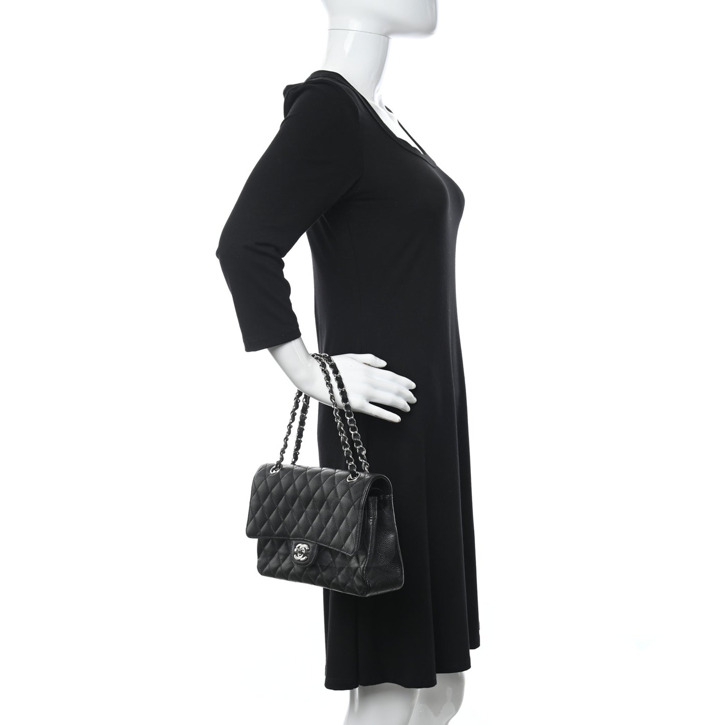 Caviar Quilted Medium Double Flap Black