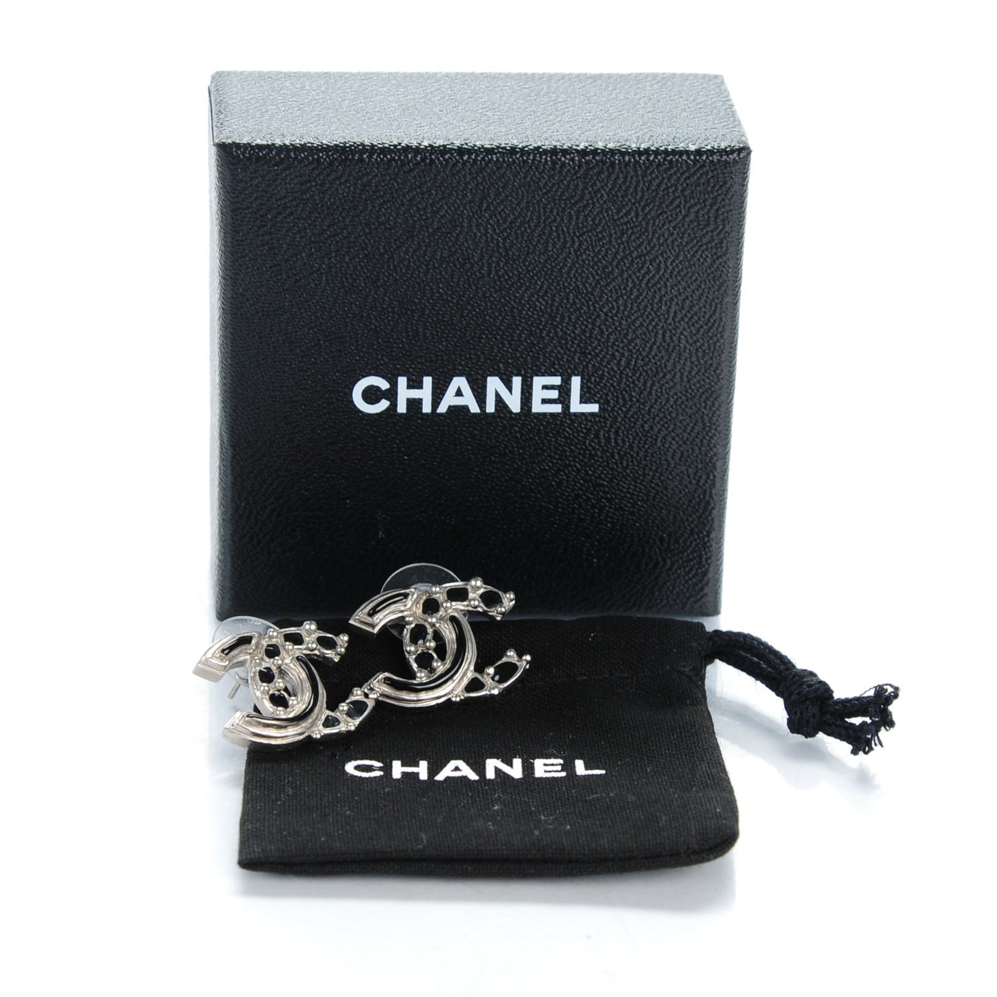 Enamel CC Earrings Black Silver