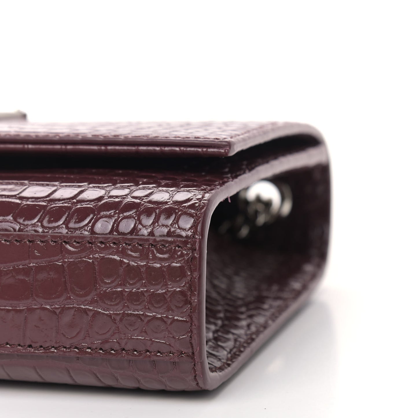 Calfskin Crocodile Embossed Small Classic Monogram Kate Tassel Satchel Palissandre
