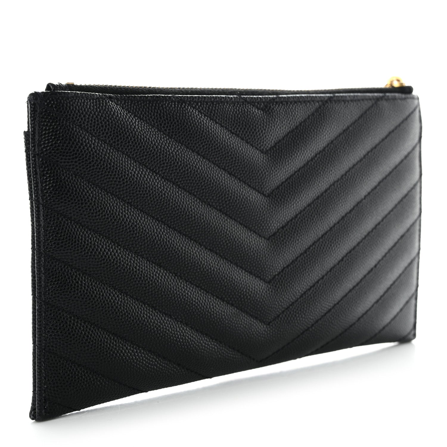 Saint Laurent Grain De Poudre Chevron Monogram Bill Pouch Black 3 of 8