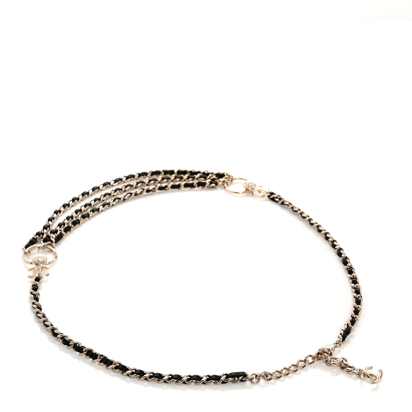 Lambskin CC Chain 85 Belt Black Gold Pearly White