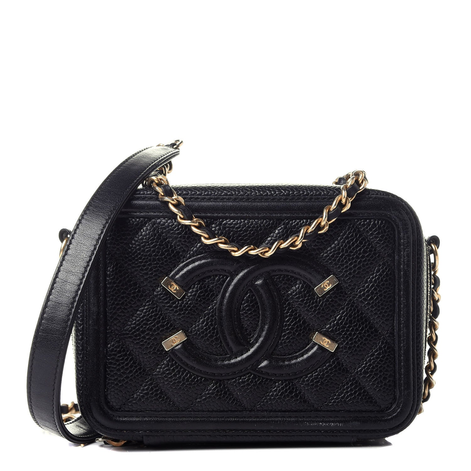 Chanel Caviar Quilted CC Filigree Vanity Clutch With Chain Black 1 of 11