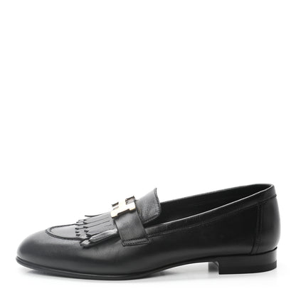 Hermes Goatskin Womens Royal Loafers 36 Black 1 of 8