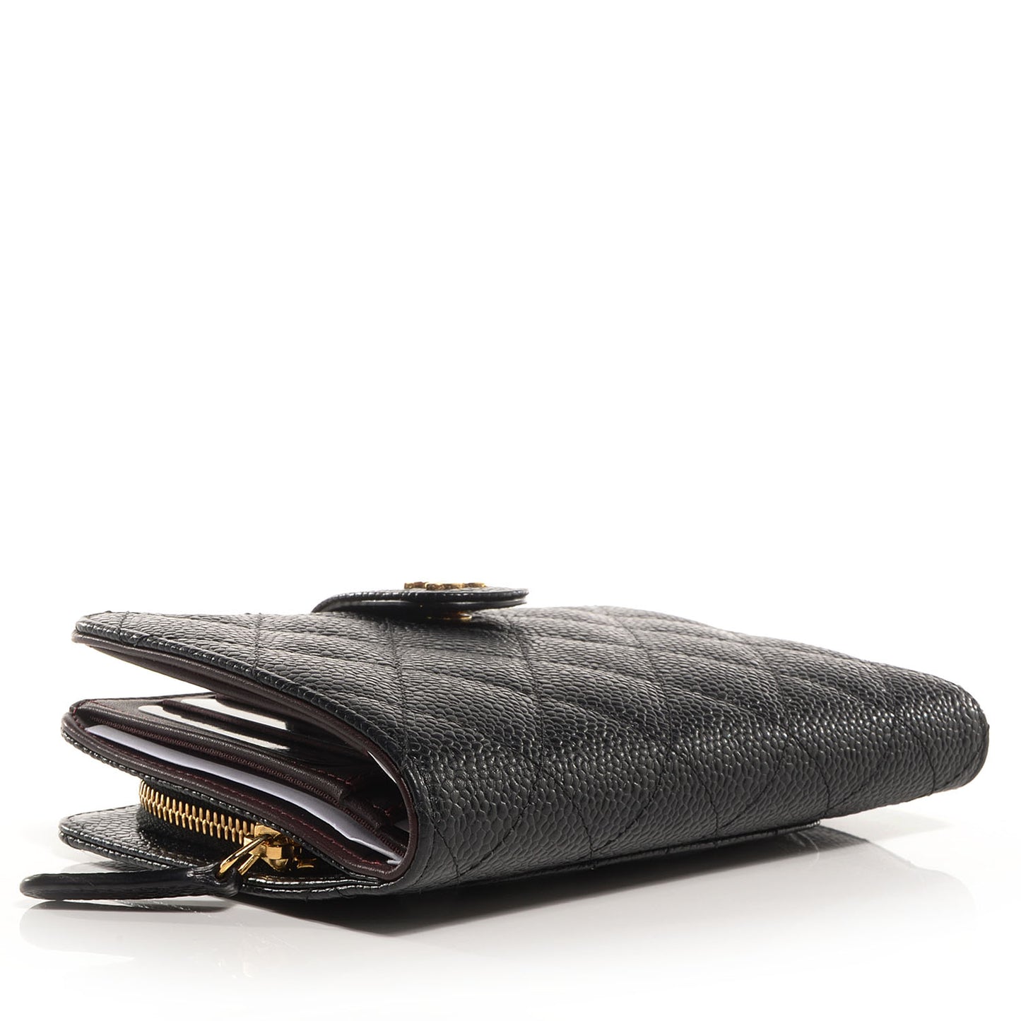 Caviar Quilted Zipped Pocket Wallet Black