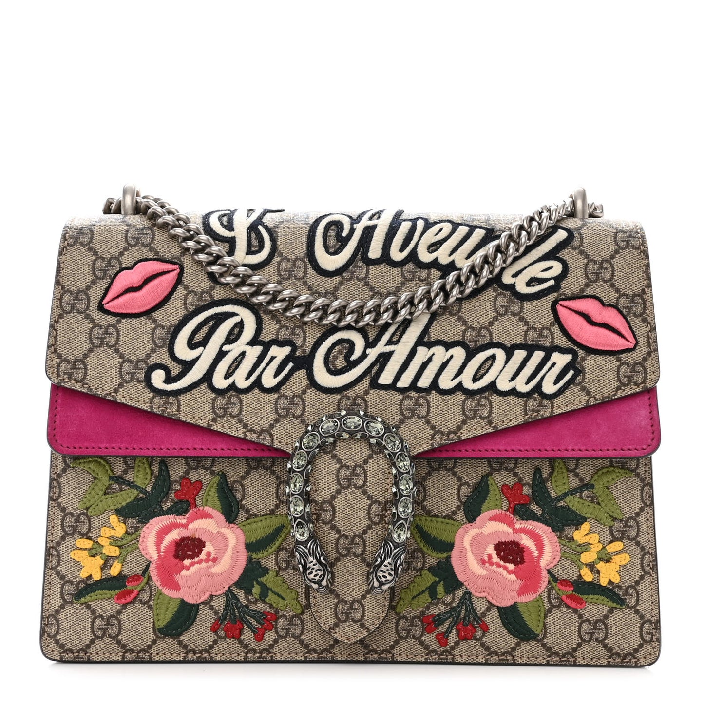GG Supreme Monogram L'Aveugle Par Amour Embroidered Medium Dionysus Shoulder Bag Multicolor