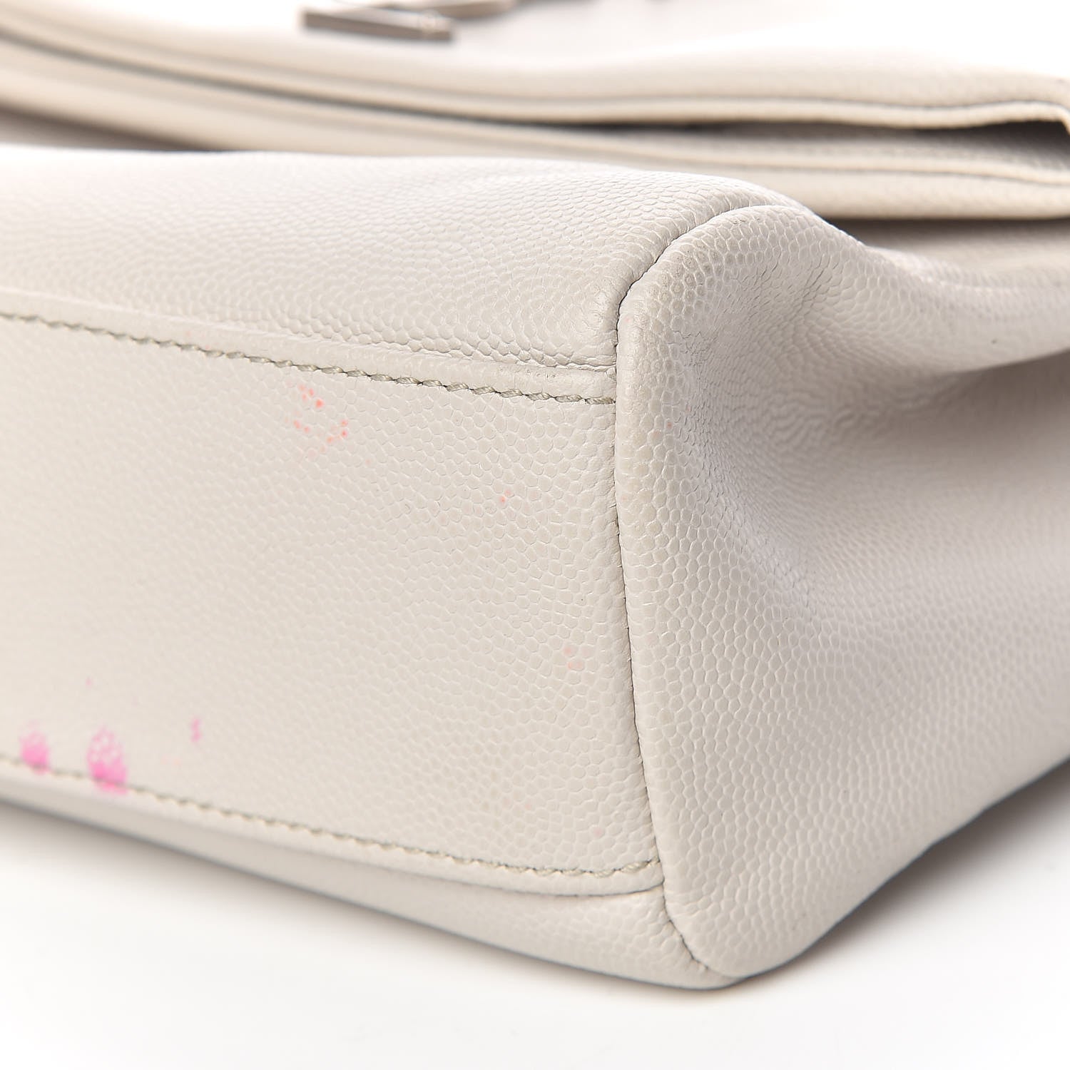 Saint Laurent Grain De Poudre Small West Hollywood Monogram Fold-Over Bag Pearl White 7 of 12