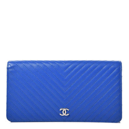 Chanel Caviar Chevron Quilted Yen Wallet Bright Blue 1 of 9