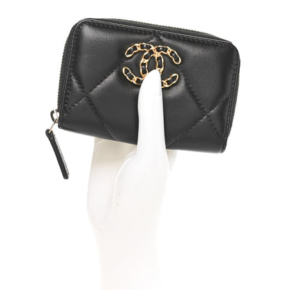 Chanel Lambskin Quilted Chanel 19 Zip Around Coin Purse Wallet Black 2 of 8