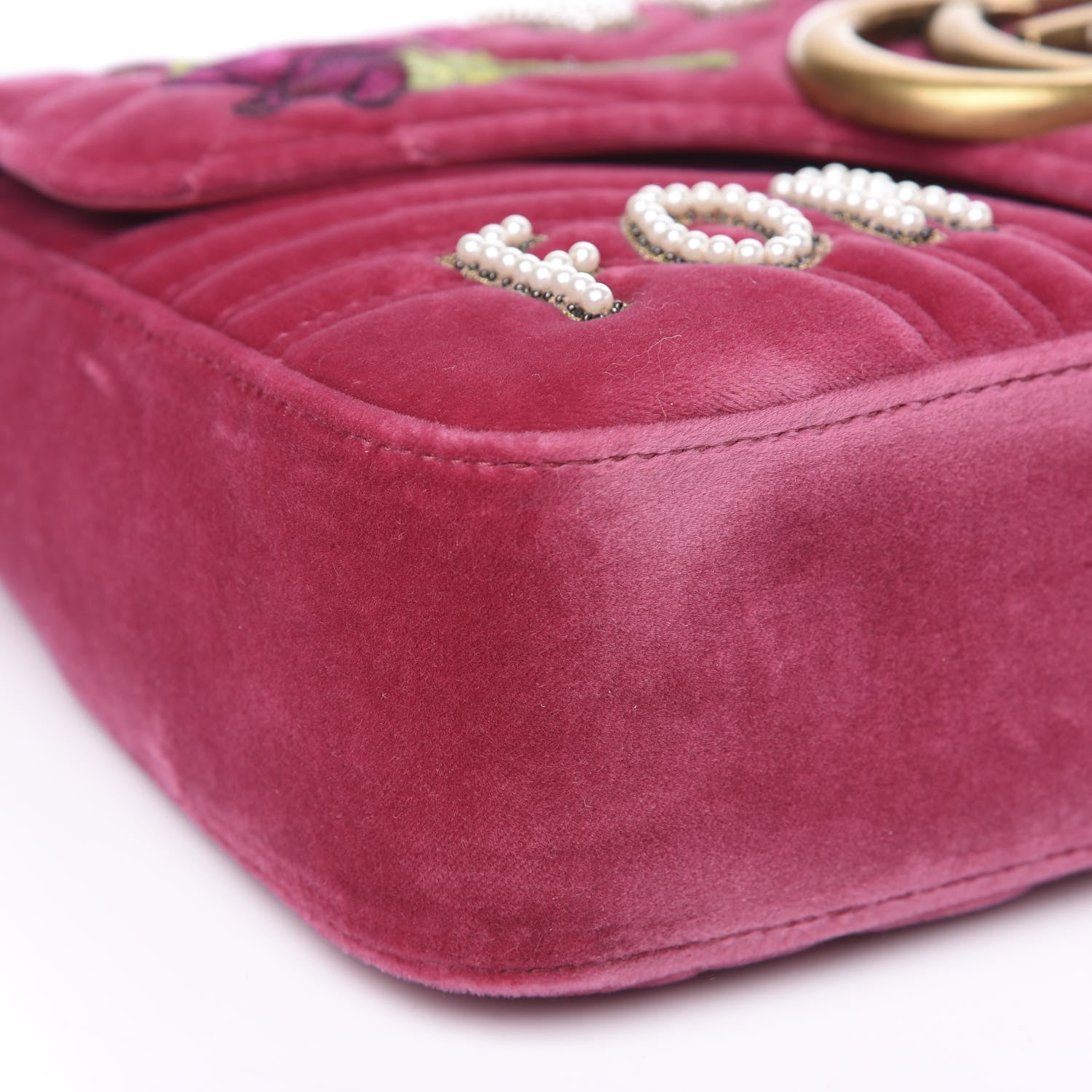 Gucci Velvet Matelasse Blind for Love Embroidered Medium GG Marmont Shoulder Bag Light Raspberry Rose Multicolor 8 of 9