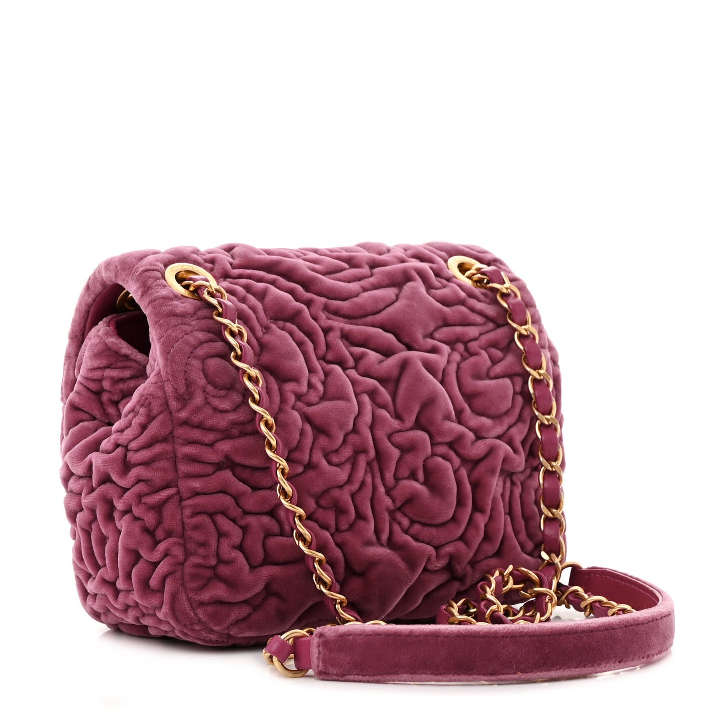 Velvet Camellia Embossed Mini Square Flap Pink