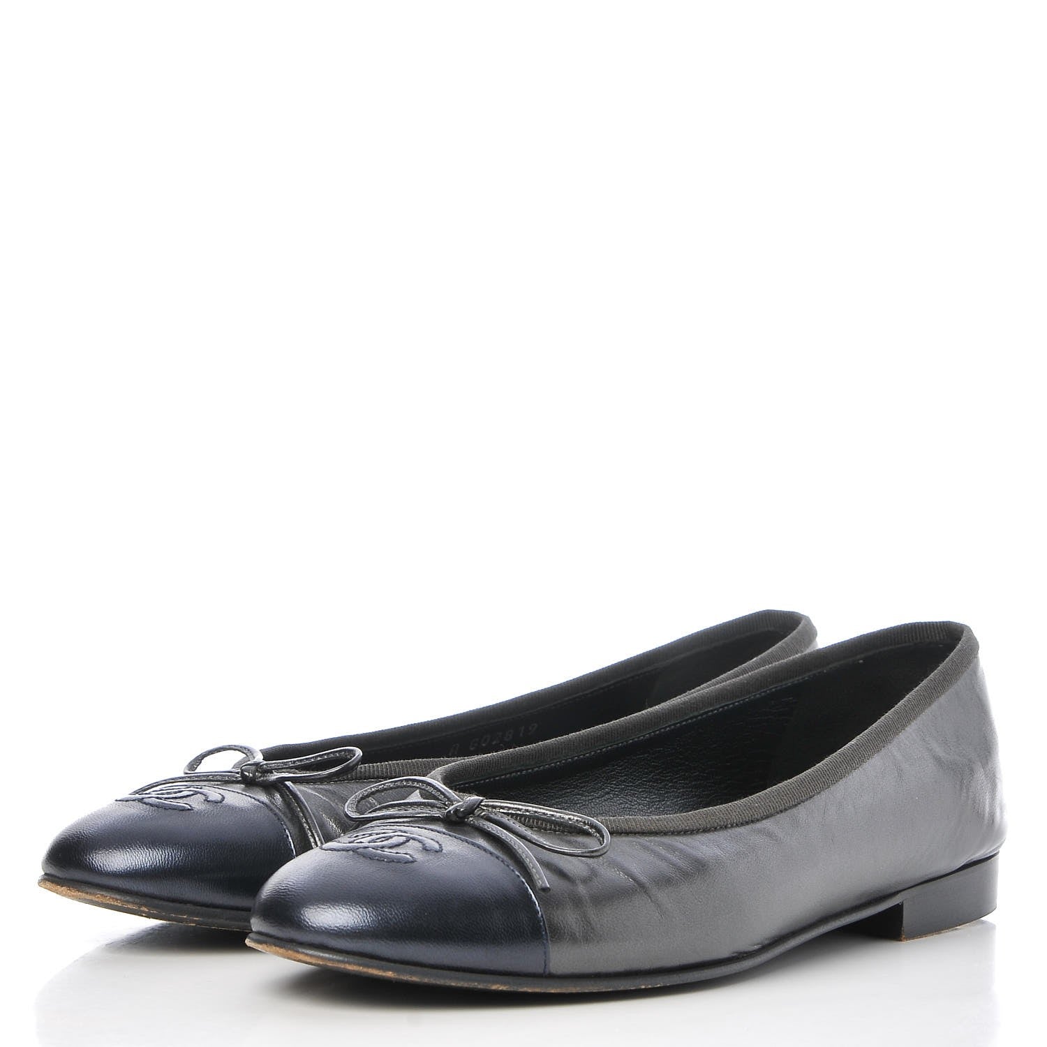 Chanel Metallic Lambskin Cap Toe Ballerina Flats 38 Grey Navy 3 of 10