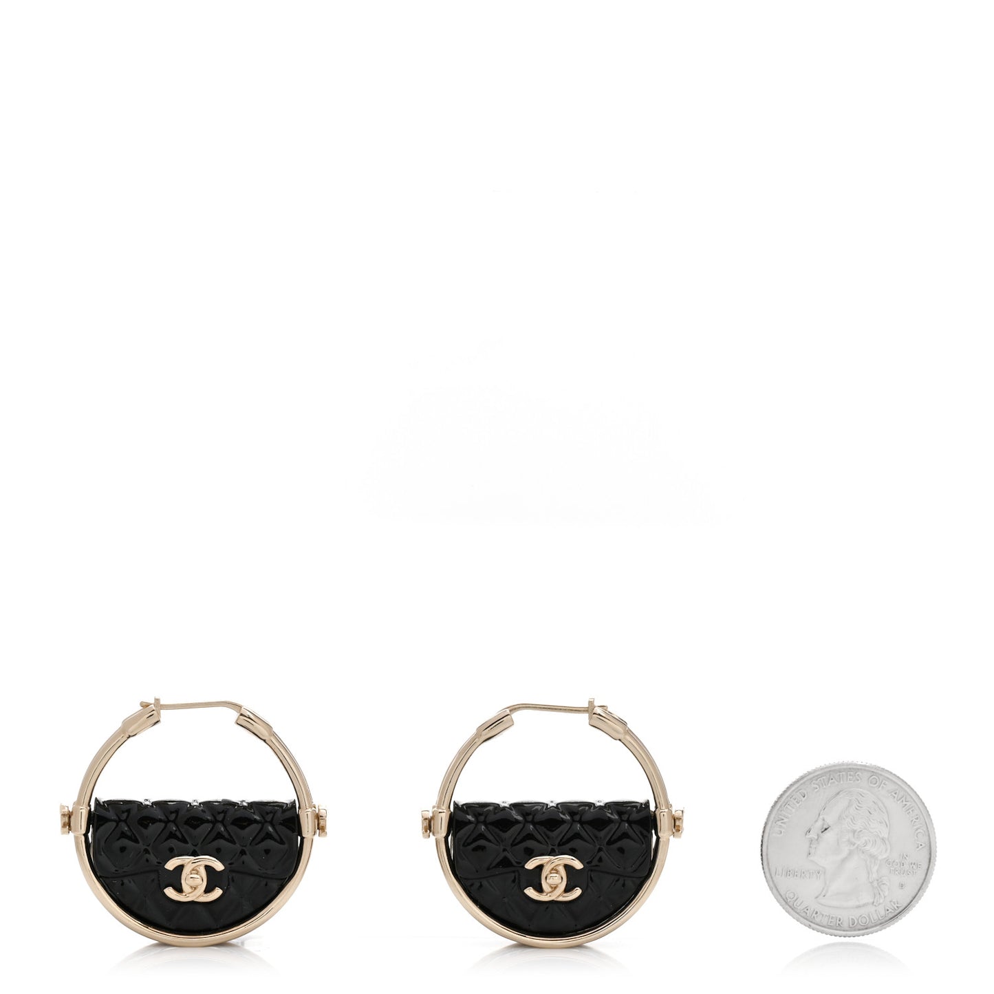 Metal Resin Quilted Flap Bag Hoop Earrings Black Gold