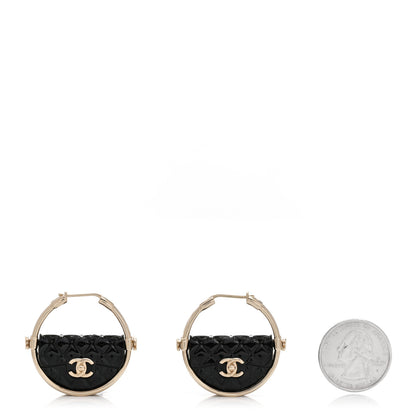 Chanel Metal Resin Quilted Flap Bag Hoop Earrings Black Gold 2 of 5