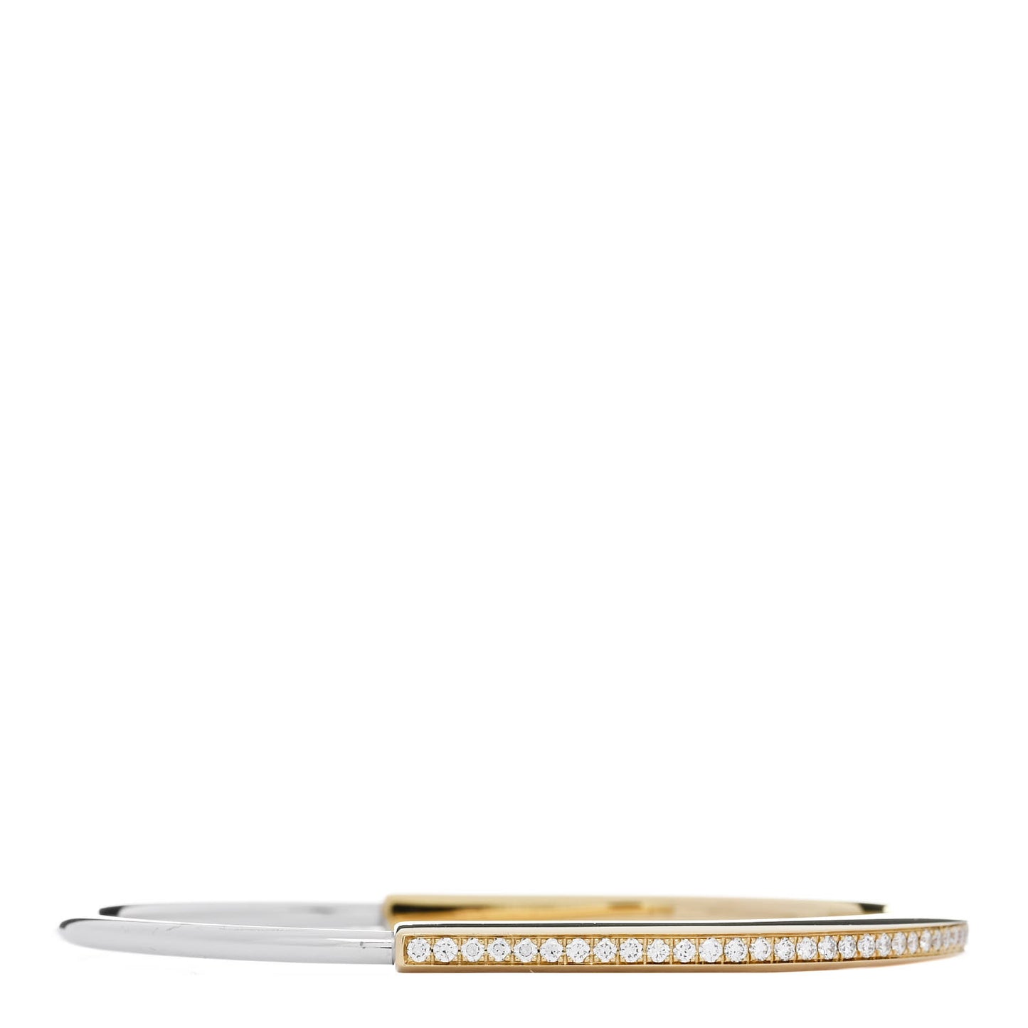 18K Yellow White Gold Diamond Narrow Tiffany Lock Half Pave Bangle Bracelet