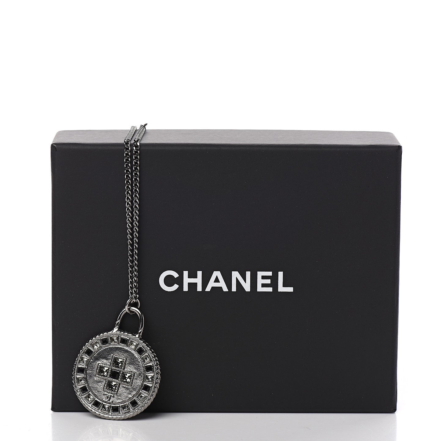 Crystal CC Medallion Necklace Ruthenium Black