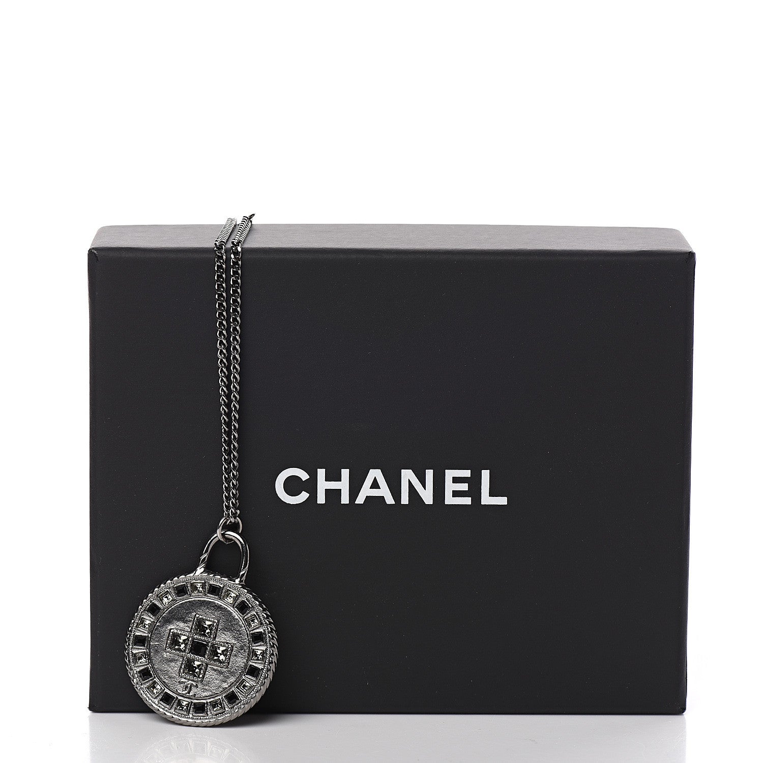 Chanel Crystal CC Medallion Necklace Ruthenium Black 6 of 6