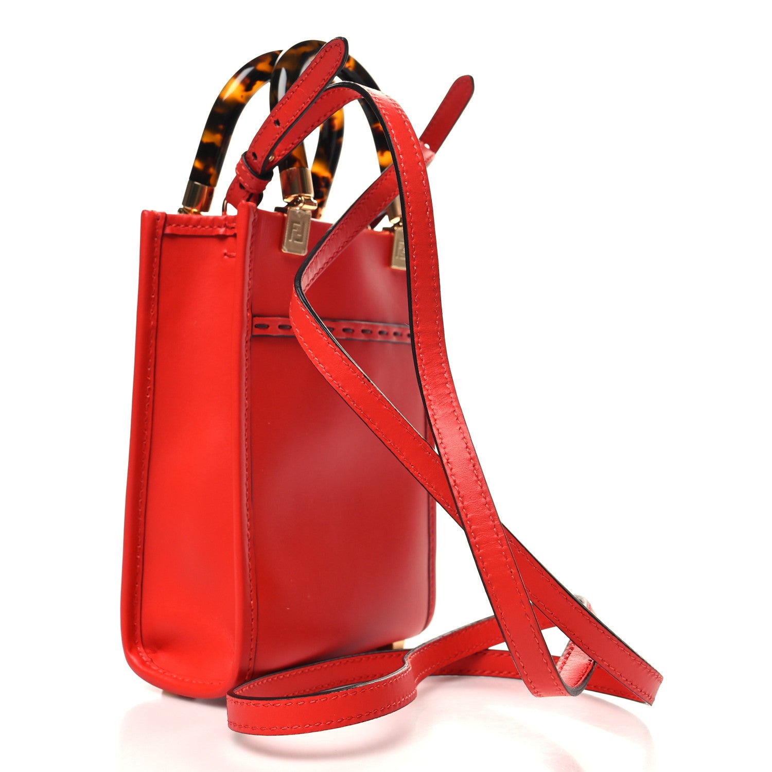 Fendi Vitello King Plexiglass Logo Embossed Mini Fendi Sunshine Shopper Tote Papavero 3 of 10