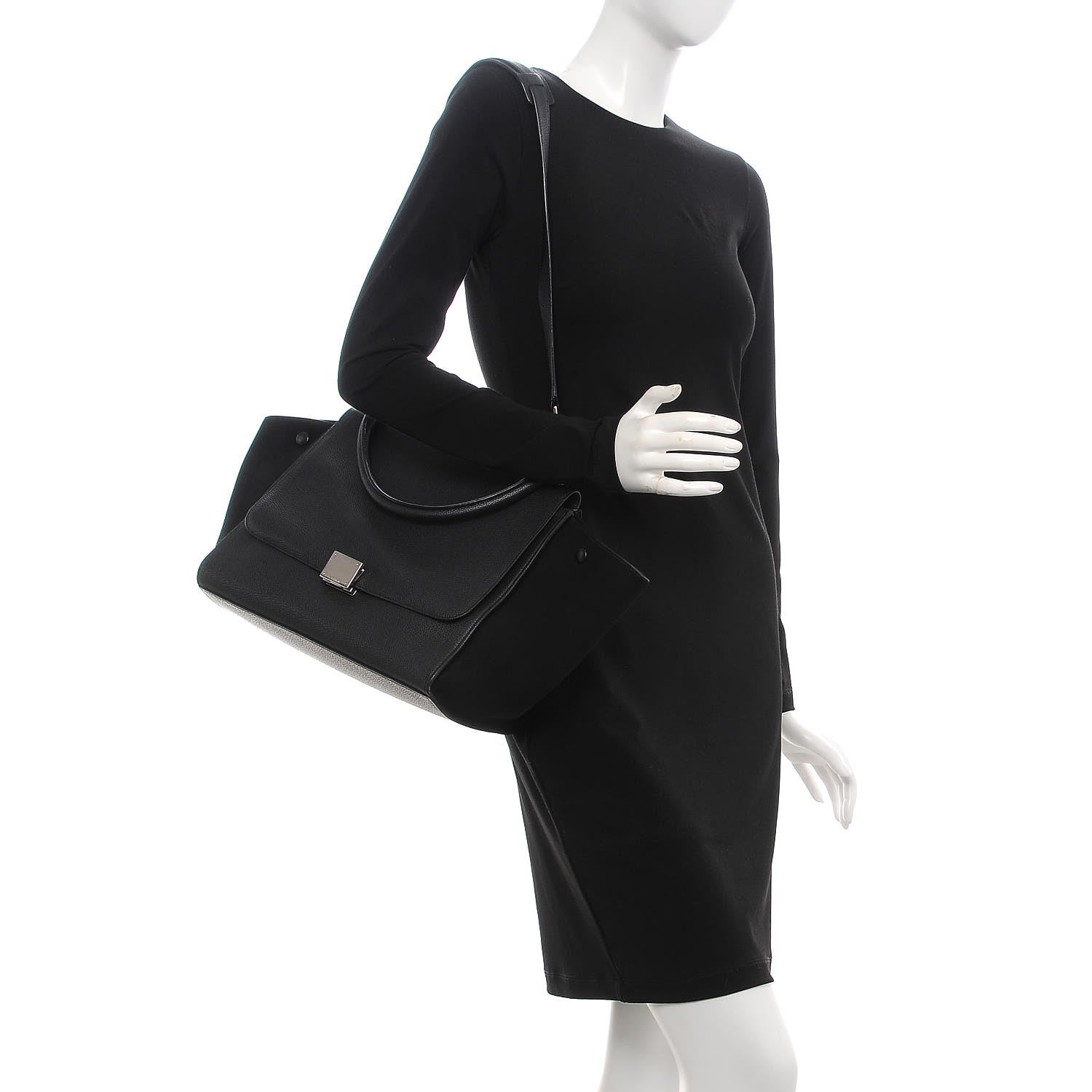 Celine Drummed Calfskin Suede Medium Trapeze Black 2 of 7