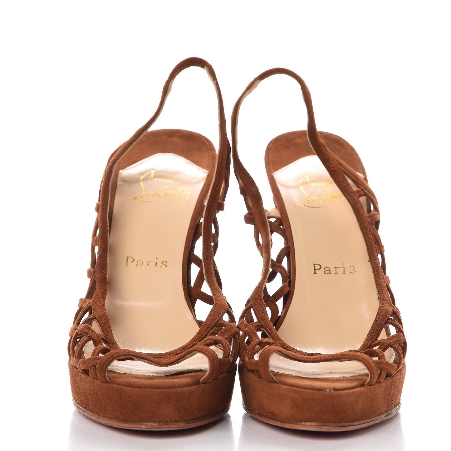 Suede Nuit D'Ete Platform Slingback Peep Toe Pumps 39 Marron