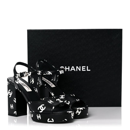 Chanel Printed Lambskin CC Platform Sandals 38 Black White 9 of 9