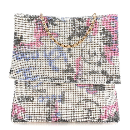Chanel Satin Chainmail Crystal Graffiti CC Messenger Bag Silver Multicolor 1 of 10