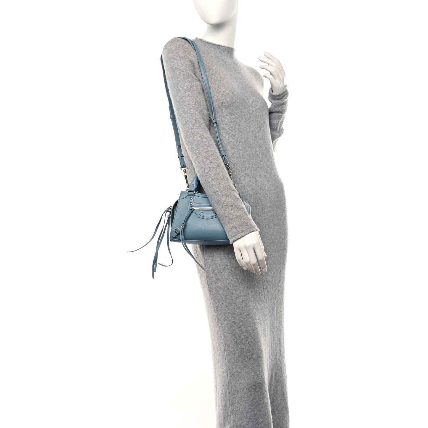 Grained Calfskin Neo Classic Silver Hardware Mini City Blue Grey