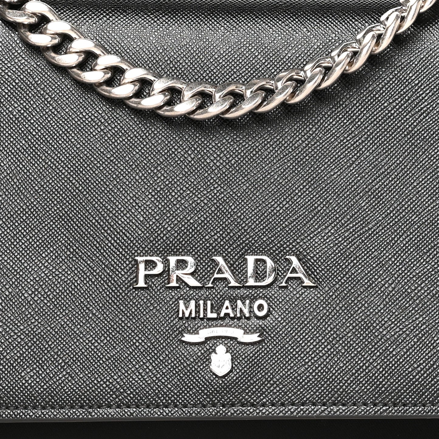 Saffiano Tessuto Nylon Chain Shoulder Bag Black