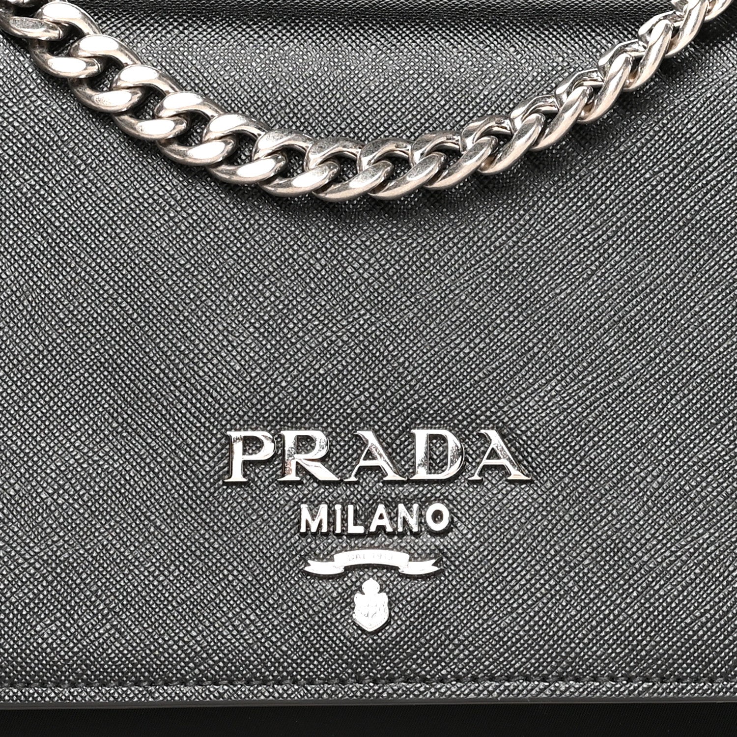 Prada Saffiano Tessuto Nylon Chain Shoulder Bag Black 9 of 11