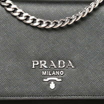 Prada Saffiano Tessuto Nylon Chain Shoulder Bag Black 9 of 11