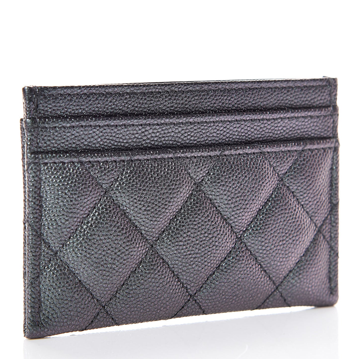 Iridescent Caviar Quilted Card Holder Black