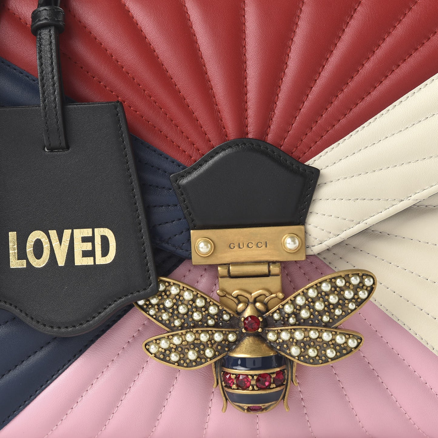 Calfskin Bamboo Trapuntata Queen Margaret Top Handle Bag Blue Agata Hibiscus Red Mystic White Sugar Pink