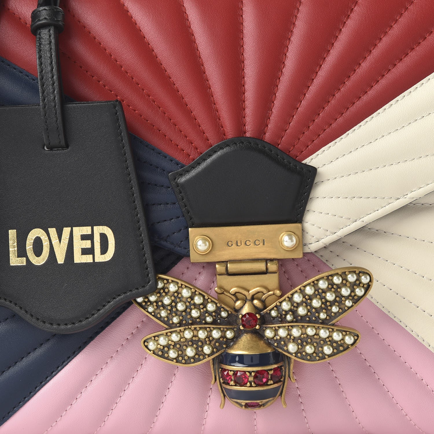 Gucci Calfskin Bamboo Trapuntata Queen Margaret Top Handle Bag Blue Agata Hibiscus Red Mystic White Sugar Pink 20 of 22