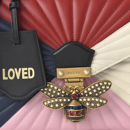 Gucci Calfskin Bamboo Trapuntata Queen Margaret Top Handle Bag Blue Agata Hibiscus Red Mystic White Sugar Pink 20 of 22