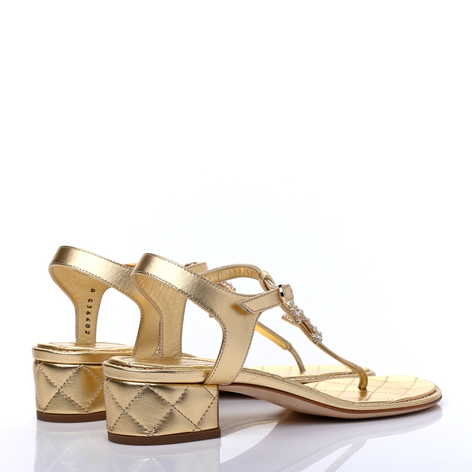 Chanel Laminated Lambskin Quilted CC Pearl Thong Sandals 39 Gold 4 of 10